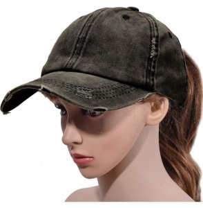 Baseball Caps Ponytail Baseball Cap High Bun Ponycap Adjustable Mesh Trucker Hats - Washed Cotton (Distressed) - Black - CK18...