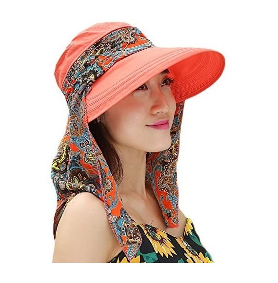 Sun Hats Ladies Summer Beach Cotton Big Brim Foldable Sun Floppy Sunblock Hat Hats Visor - Orange - C212E5MMWO7