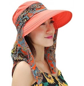 Sun Hats Ladies Summer Beach Cotton Big Brim Foldable Sun Floppy Sunblock Hat Hats Visor - Orange - C212E5MMWO7