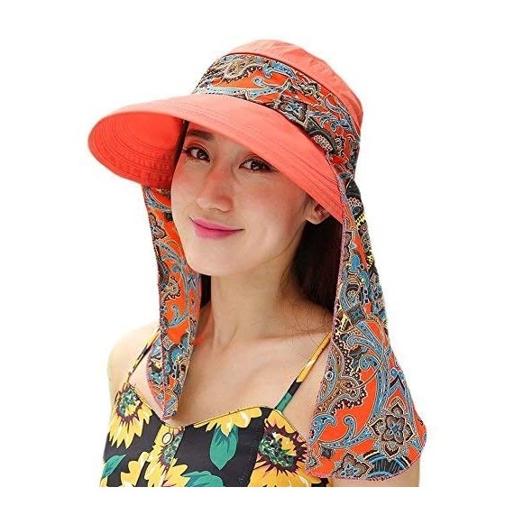 Sun Hats Ladies Summer Beach Cotton Big Brim Foldable Sun Floppy Sunblock Hat Hats Visor - Orange - C212E5MMWO7