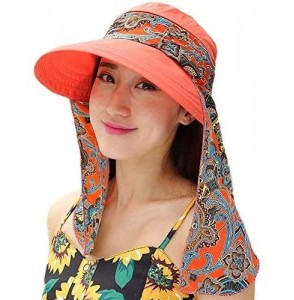 Sun Hats Ladies Summer Beach Cotton Big Brim Foldable Sun Floppy Sunblock Hat Hats Visor - Orange - C212E5MMWO7