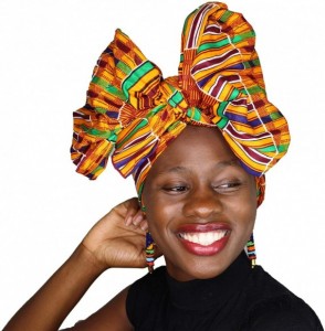 Headbands Ankara Headwrap Long Hair Head Wrap Turban and Scarf Dashiki African Print Kente and Stretch Jersey - CF18T4NNSGS