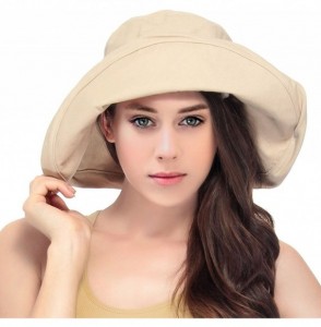 Sun Hats Women's Summer Cotton Bucket Beach Hat Foldable Sun Hat - Khaki - CR18DIHWL7T