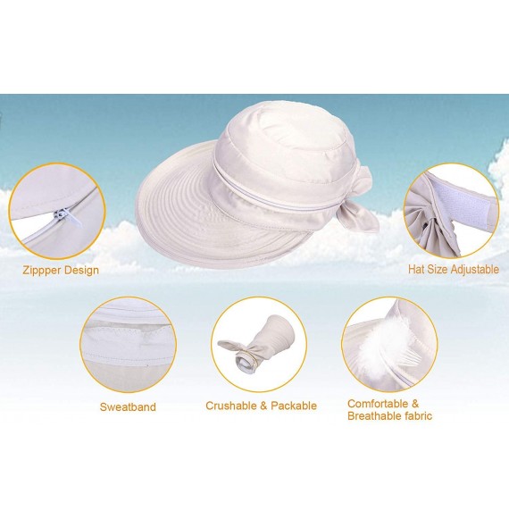 Sun Hats Hats for Women UPF 50+ UV Sun Protective Convertible Beach Visor Hat - Beige - C211DMLSHR9