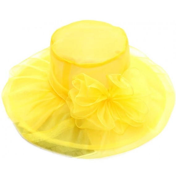 Sun Hats Womens Kentucky Derby Hat Wide Brim Flounce Cocktail Tea Party Bridal Dress Church Hat - Yellow - C618RC2HISD