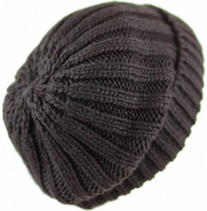 Skullies & Beanies Winter Big Slouchy Chunky Thick Stretch Knit Beanie Fleece Lined Beanie Without Pom Hat - 1. Straight Dark...