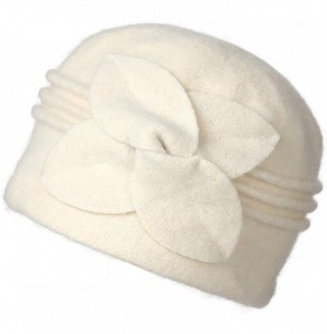 Bucket Hats Women's 100% Wool Flower Warm Cloche Bucket Hat Slouch Wrinkled Beanie Cap Crushable - White - CJ18K7O8902