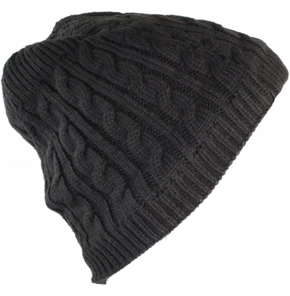 Skullies & Beanies Classic Cold Weather Cable Knit Beanie with Plush Lining - Taupe Brown - CJ12BOZC0I1