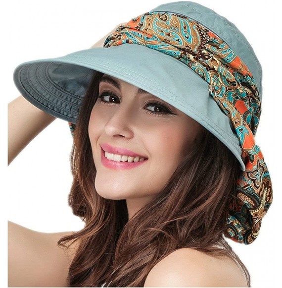 Sun Hats Women Sunhat Wide Brim Visor Hats Removable Neck Flap Cover Caps UPF 50+ - Blue - CT18DMTS88Y