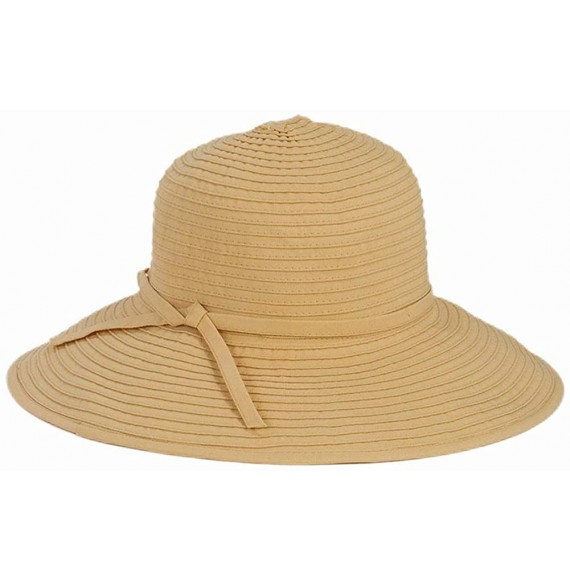 Sun Hats Women's Ribbon Medium Brim Floppy - Beige - CF118HQK9E3