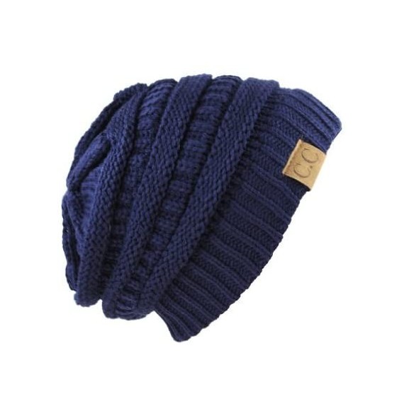 Skullies & Beanies Unisex Trendy Warm Chunky Soft Stretch Cable Knit Slouchy Beanie Skully navy one size fits all - CE128EPTJO7