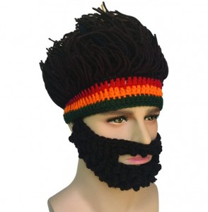 Skullies & Beanies Barbarian Knit Bearded Hats Wig Mask Original Foldaway Funny Caps - Brown - CS187CSLQ79