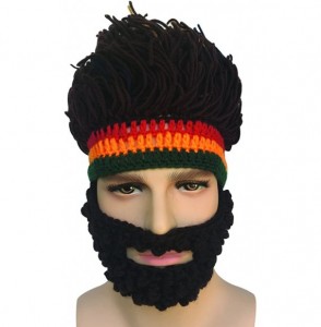 Skullies & Beanies Barbarian Knit Bearded Hats Wig Mask Original Foldaway Funny Caps - Brown - CS187CSLQ79