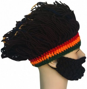 Skullies & Beanies Barbarian Knit Bearded Hats Wig Mask Original Foldaway Funny Caps - Brown - CS187CSLQ79