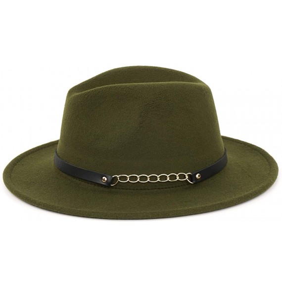 Fedoras Women's Fedoras Belt Buckle Fedora Panama Hat - Army Green - CB18KNH4ME2