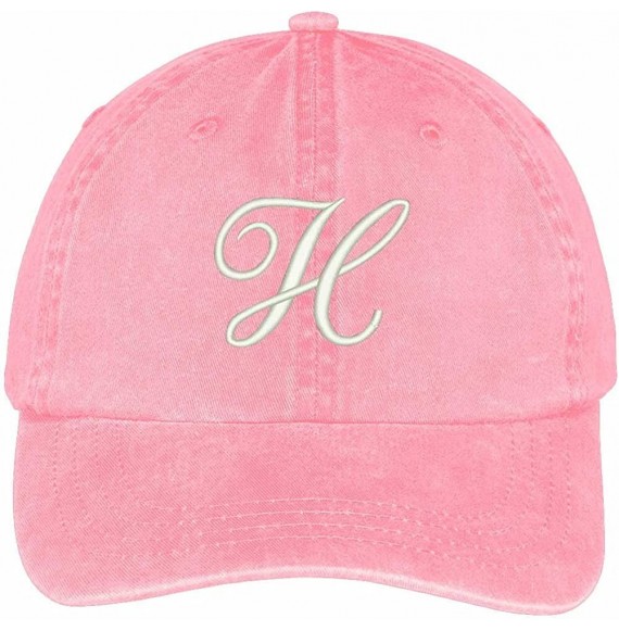 Baseball Caps Letter H Script Monogram Font Embroidered Washed Cotton Cap - Pink - CO12GZC1KRZ