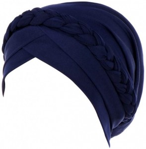 Skullies & Beanies Women Lady Elegant Muslim Simple Braided Scarf Hat Cap Turban Hat - Navy - CK18OT6XRR2