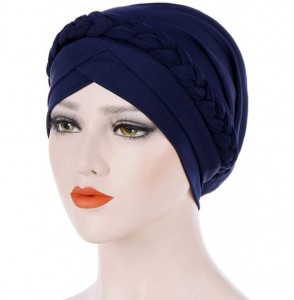 Skullies & Beanies Women Lady Elegant Muslim Simple Braided Scarf Hat Cap Turban Hat - Navy - CK18OT6XRR2