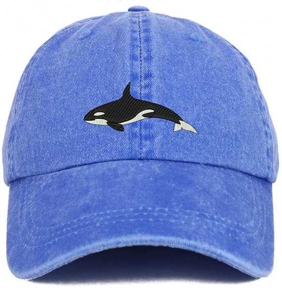 Baseball Caps Orca Killer Whale Embroidered Pigment Dyed 100% Cotton Cap - Royal - C518SW6SDQY