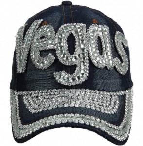 Baseball Caps Jewel Studded Baseball Cap Bling Rhinestone Fashion Hip Hop Party Jean Denim Hat - Vegas - C218WHLW5XM