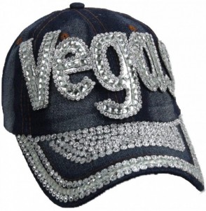 Baseball Caps Jewel Studded Baseball Cap Bling Rhinestone Fashion Hip Hop Party Jean Denim Hat - Vegas - C218WHLW5XM