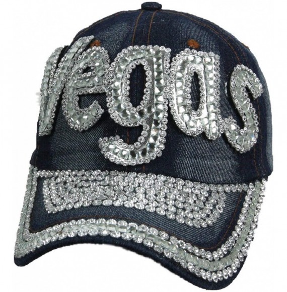 Baseball Caps Jewel Studded Baseball Cap Bling Rhinestone Fashion Hip Hop Party Jean Denim Hat - Vegas - C218WHLW5XM