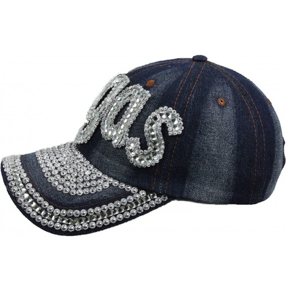 Baseball Caps Jewel Studded Baseball Cap Bling Rhinestone Fashion Hip Hop Party Jean Denim Hat - Vegas - C218WHLW5XM