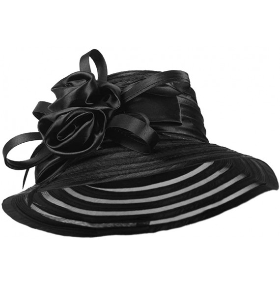 Sun Hats Women's Big Floral Fascinator Kentucky Derby Church Floppy Wide Brim Cloche Bucket Hat - Black - CV11S1HI68J