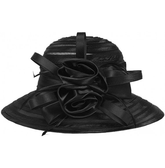 Sun Hats Women's Big Floral Fascinator Kentucky Derby Church Floppy Wide Brim Cloche Bucket Hat - Black - CV11S1HI68J