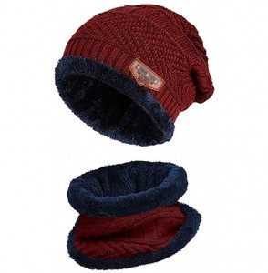 Skullies & Beanies Men's Warm Beanie Winter Thicken Hat and Scarf Two-Piece Knitted Windproof Cap Set - A-red - CM193CCXCN5