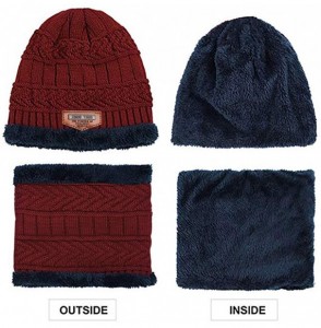 Skullies & Beanies Men's Warm Beanie Winter Thicken Hat and Scarf Two-Piece Knitted Windproof Cap Set - A-red - CM193CCXCN5