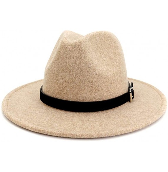 Fedoras Classic Wool Fedora Hats Wide Brim Belt Buckle for Women & Men - Y-beige - C5192ATGE5U