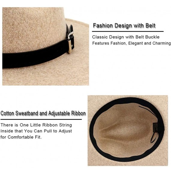 Fedoras Classic Wool Fedora Hats Wide Brim Belt Buckle for Women & Men - Y-beige - C5192ATGE5U