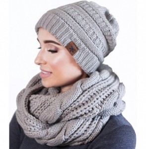 Skullies & Beanies Hat and Scarf Set Slouchy Cable Knit Beanie Winter Cap with Matching Infinity Scarf for Women - Grey - CV1...