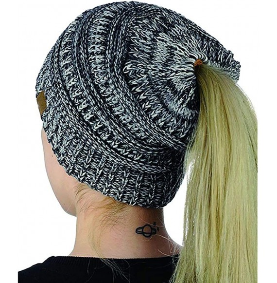 Skullies & Beanies Women's Beanie Ponytail Hole Messy Bun BeanieTail Multi Color Ribbed Hats and Ponytail Beanie for Women - ...