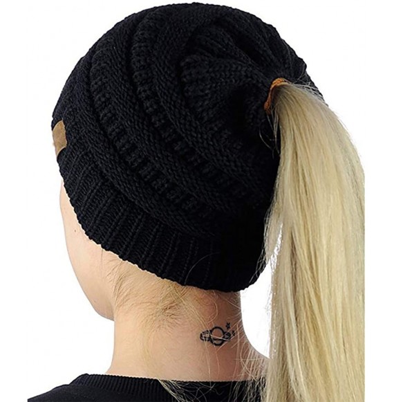 Skullies & Beanies Women's Beanie Ponytail Hole Messy Bun BeanieTail Multi Color Ribbed Hats and Ponytail Beanie for Women - ...