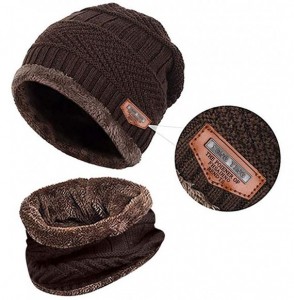 Skullies & Beanies Men's Warm Beanie Winter Thicken Hat and Scarf Two-Piece Knitted Windproof Cap Set - A-coffee - CZ193CCD09W