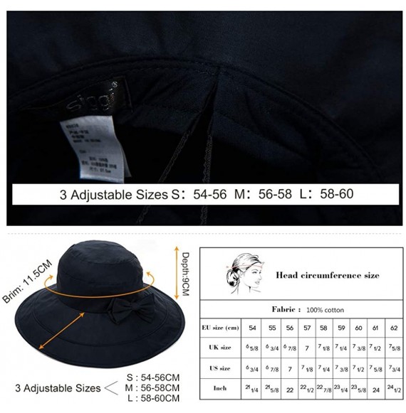 Sun Hats Womens UPF50 Cotton Packable Sun Hats w/Chin Cord Wide Brim Stylish 54-60CM - 69038_navy - CU18DWWW5KW