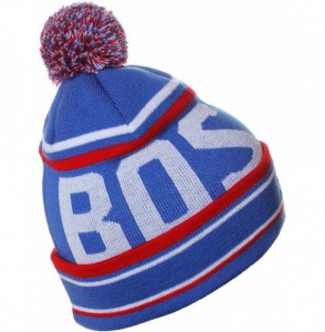 Skullies & Beanies Unisex USA Cities Fashion Large Letters Pom Pom Knit Hat Beanie - Boston Blue Red - CZ12N5RZL3P