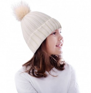 Skullies & Beanies Kids Unisex Cable Knit Beanie Cap Hat with Faux Fur Pom Pom- White - C41822SEDGC