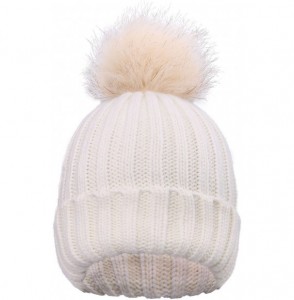 Skullies & Beanies Kids Unisex Cable Knit Beanie Cap Hat with Faux Fur Pom Pom- White - C41822SEDGC