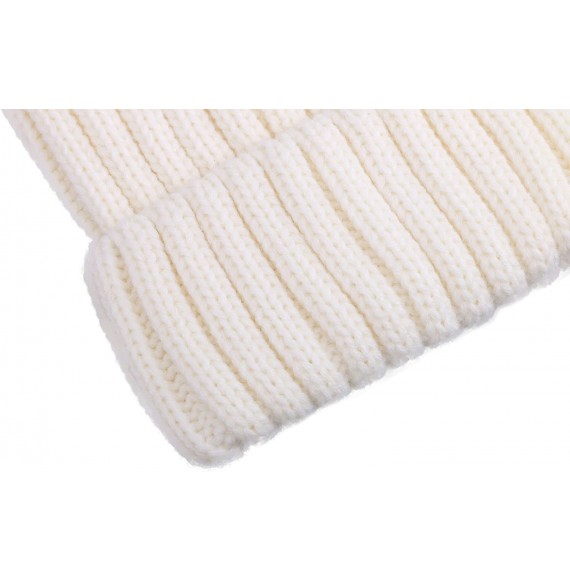 Skullies & Beanies Kids Unisex Cable Knit Beanie Cap Hat with Faux Fur Pom Pom- White - C41822SEDGC