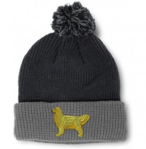 Skullies & Beanies Custom Pom Pom Beanie Golden Retriever Dog C Embroidery Acrylic - Black Grey - CY18A3IIUTM