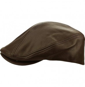 Newsboy Caps Men Genuine Newsboy Leather Hat Cap Gatsby Flat Golf Cabbie Made in USA - Brown - CI12MY4D92B