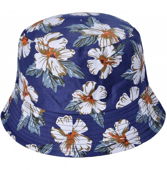 Bucket Hats Fashion Print Bucket Hat Summer Fisherman Cap for Women Men - White Flower Blue - CE193I2HT0G