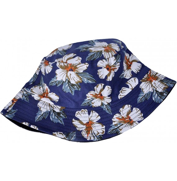 Bucket Hats Fashion Print Bucket Hat Summer Fisherman Cap for Women Men - White Flower Blue - CE193I2HT0G