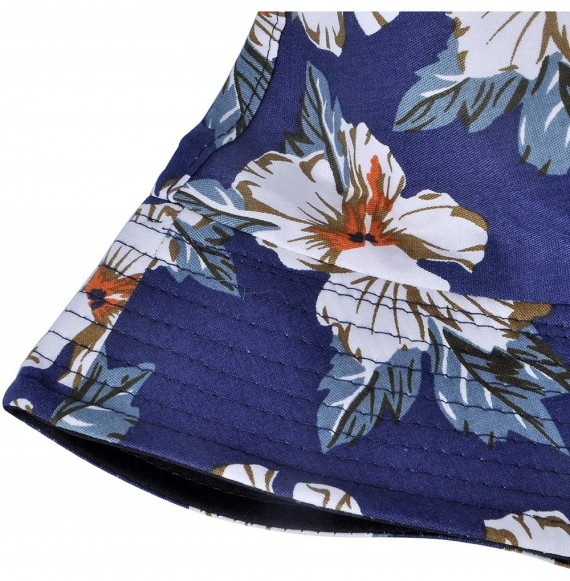 Bucket Hats Fashion Print Bucket Hat Summer Fisherman Cap for Women Men - White Flower Blue - CE193I2HT0G