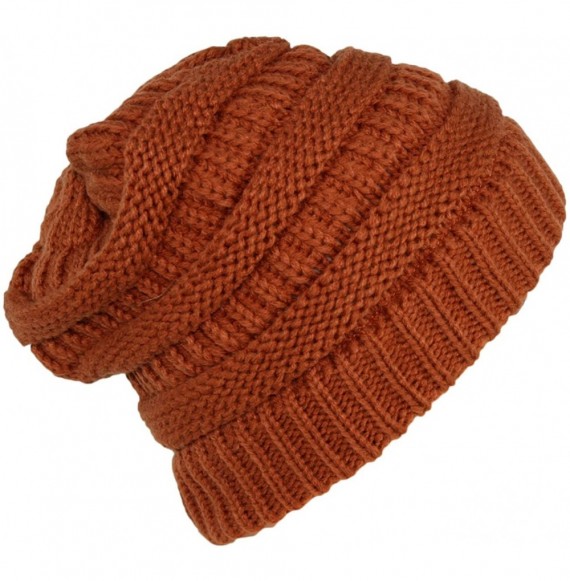 Skullies & Beanies Winter Warm Thick Cable Knit Slouchy Skull Beanie Cap Hat - Rust - C9126RNDD5J