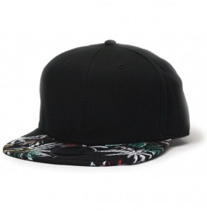 Baseball Caps Premium Plain Cotton Twill Adjustable Flat Bill Snapback Hats Baseball Caps - Palm Tree/Black/Black Flat - C618...