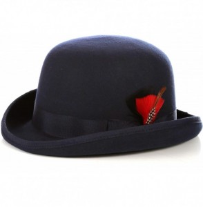 Fedoras Premium Lined Wool Clockwork Orange Style English Bowler Derby Hat - Navy - CY193CODAO4